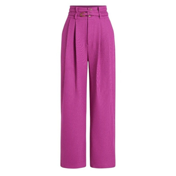 Cider Womens Tweed Solid Belted Straight Leg Trouser Pants High Rise Pink XL - Picture 2 of 11